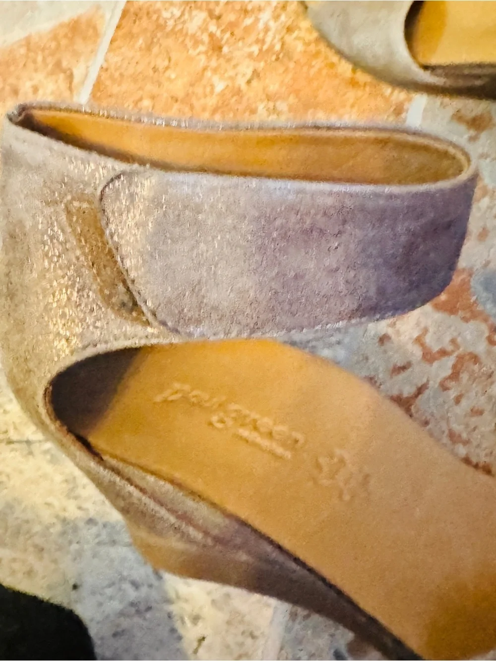 Fabulous Paul Green Tammy Metallic Gold BrushedSuede Wedge Velcro Closure Sandal